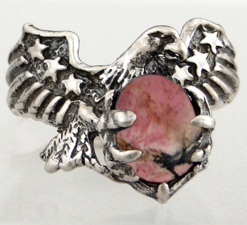 Sterling Silver Rhodochrosite American Eagle Ring Size 6